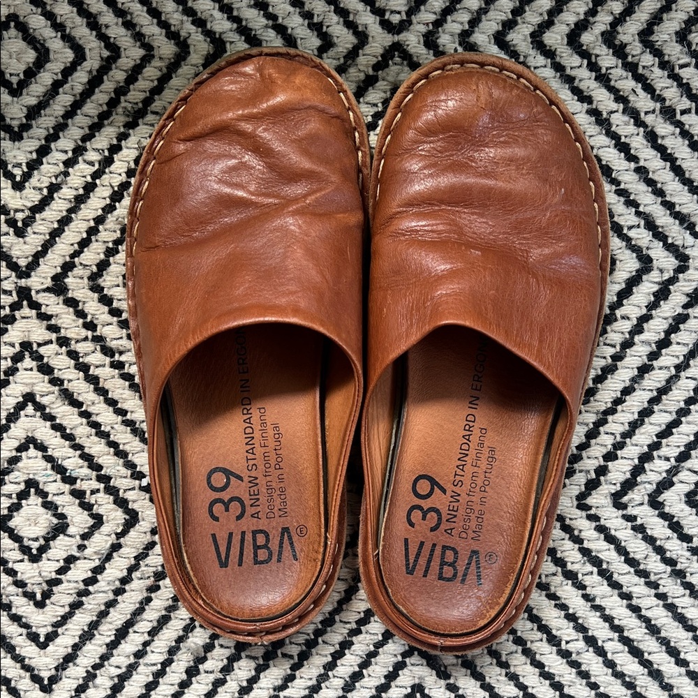 VIBA Roma Cognac Slip On Loafer Mule EU39, US Women’s 9, unisex